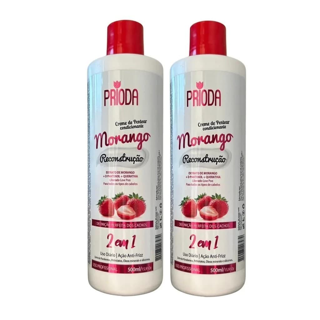 2 Cremes de pentear para cabelos cacheados morango Prioda 500ml