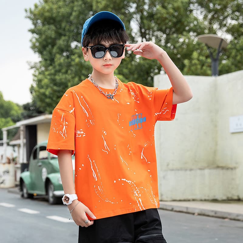 GILE meninos camiseta de manga curta 2021 verão Street Wear puro algodão médio grandes meninos meia manga crianças roupa