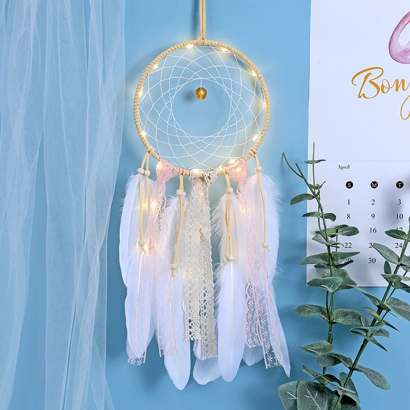Artesanato menina coração sonho apanhador pena ornamentos decoração para casa decorações de suspensão de parede MZSZ002
