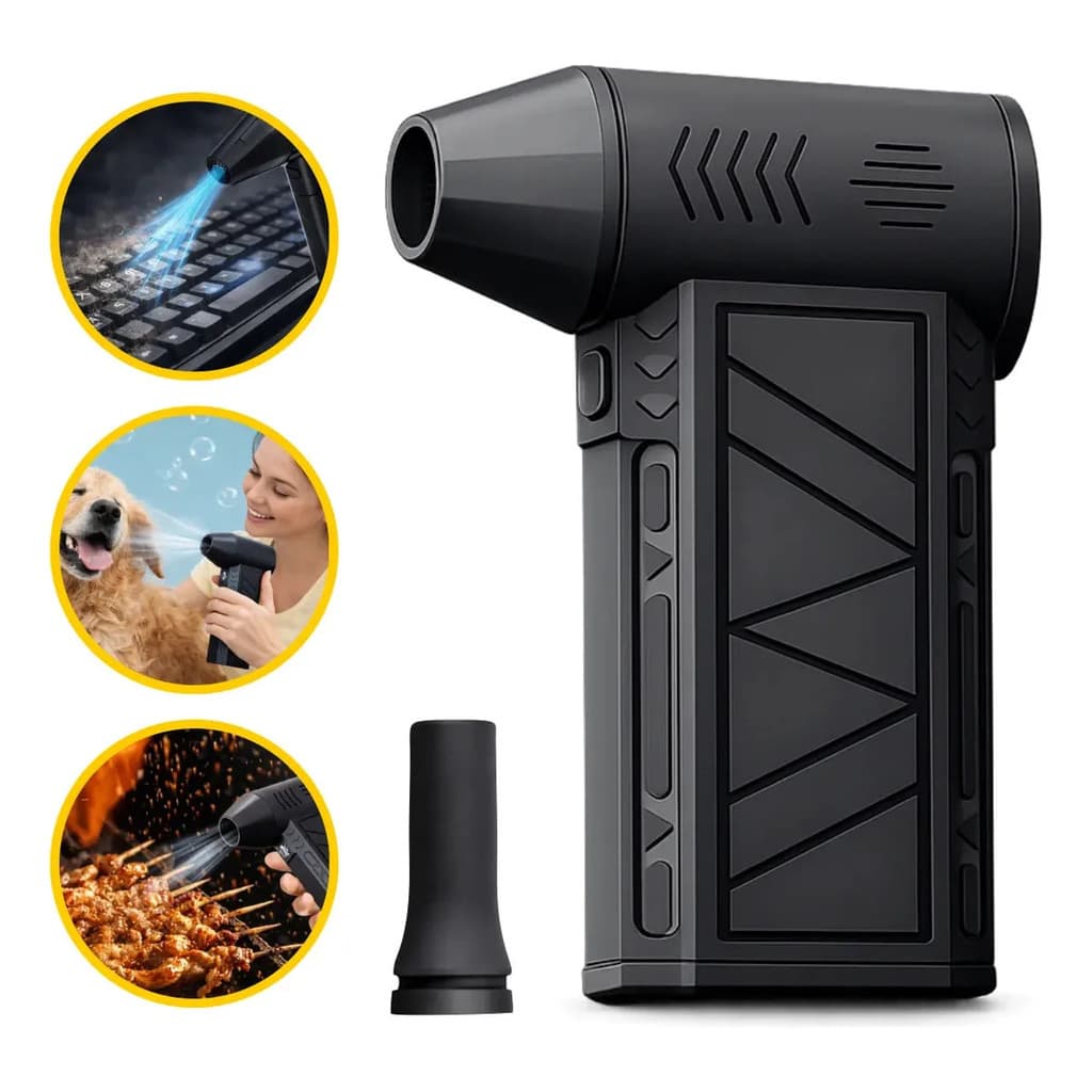 Mini Ventilador Soprador Ar Turbo 130000RPM Sem Fio Recarregável USB 3 Níveis Jato ForteAcende Churrasqueira