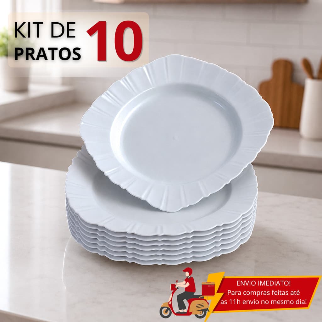 Jogo 10 Pratos Plásticos Quadrado Borda Floral Fundo Refeição Festa Churrasco Porção Petiscos Reutilizável