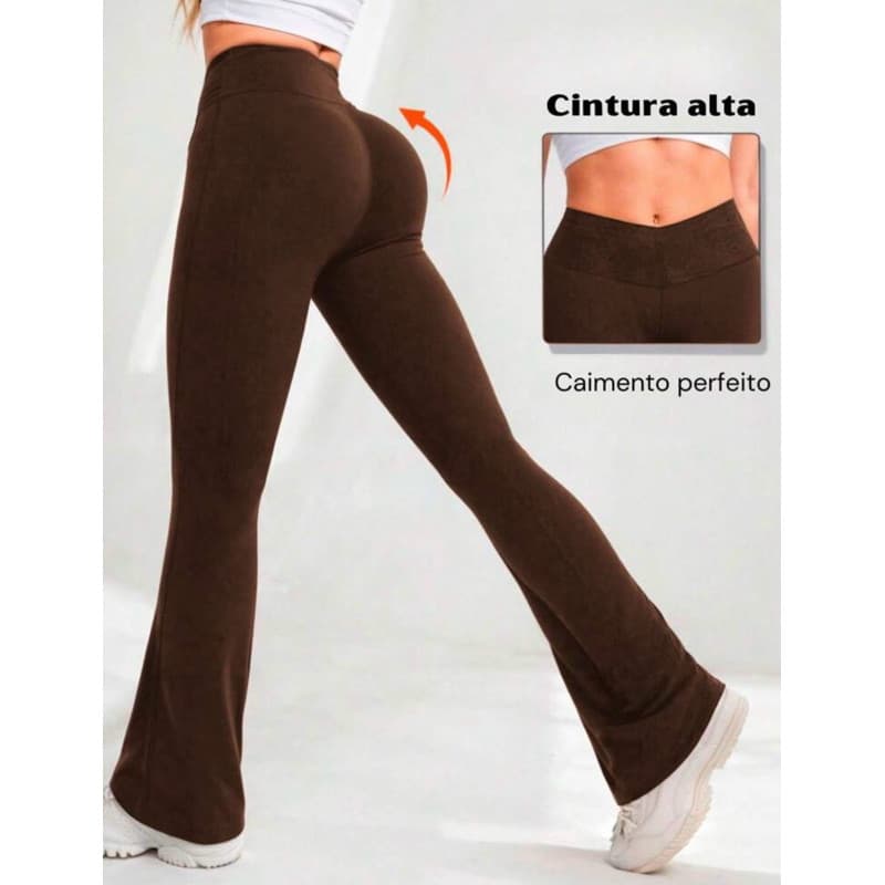 Calça Legging  Bailarina Flare Peluciada Wide Leg Cós Alto e Zero Transparência Suplex preta marrom Azul cinza
