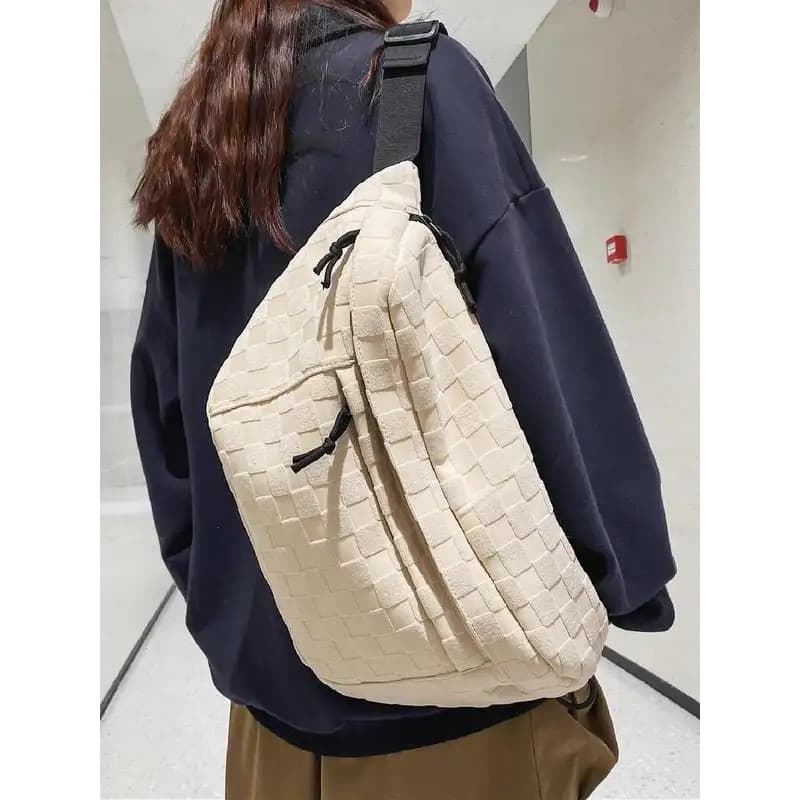 Bolsa de Cintura Feminina de Verão 2025 com Padrão Xadrez, Elegante, com Zíper, para Presente, Bolsa de Cintura Casual,