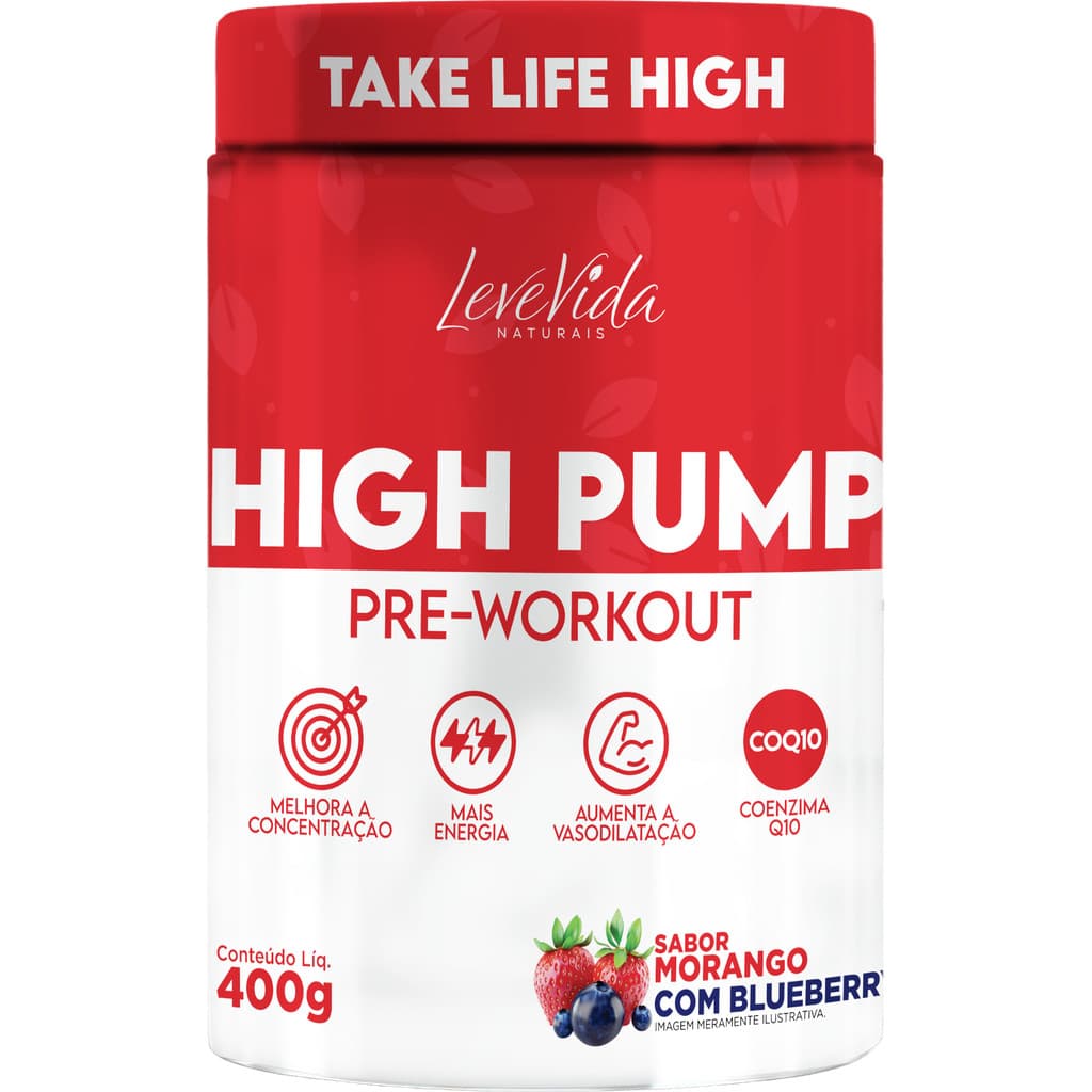 Pre treino high pump 400gr morango c/ blueberry - leve vida