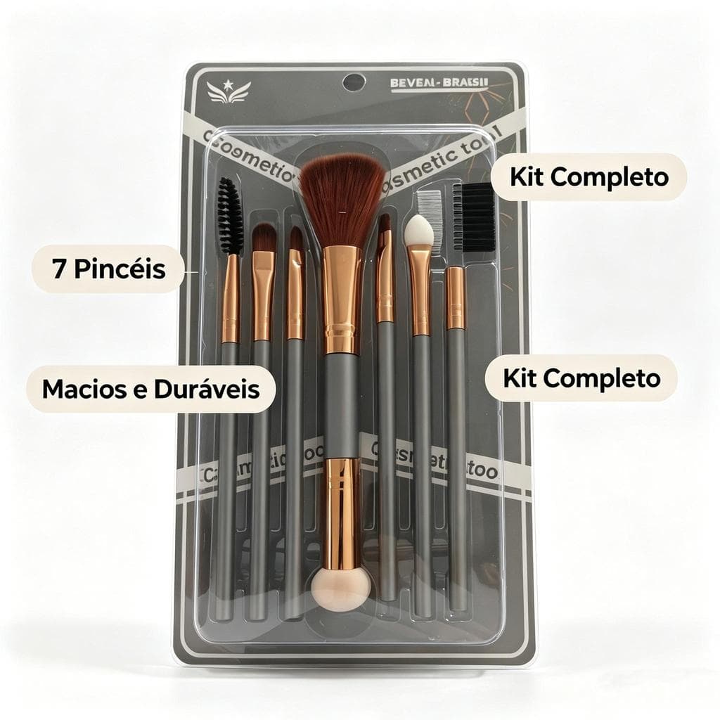 Kit 7 Pincéis de Maquiagem Profissional – Conjunto Completo para Base, Pó, Blush, Sombra e Sobrancelhas