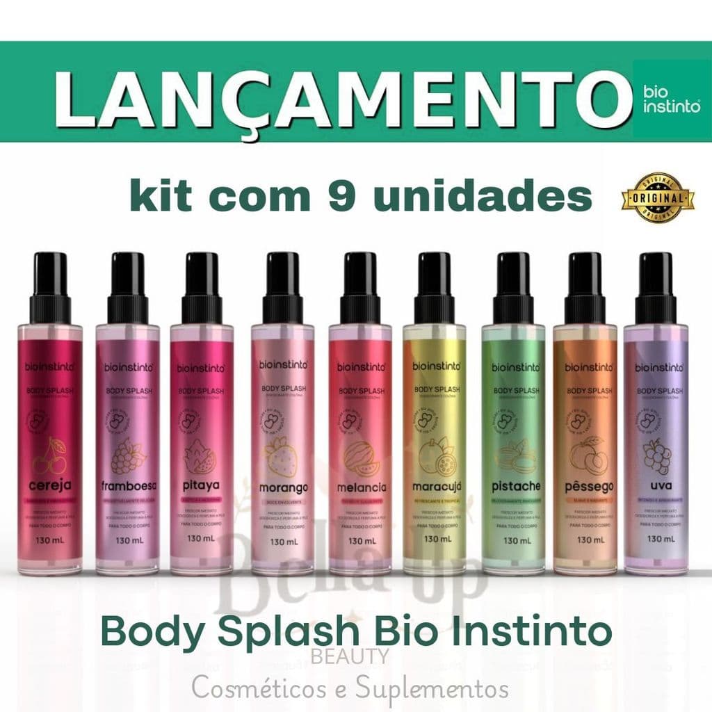 KIT 9 BODY SPLASH Perfume Corporal Desodorante Colônia 130ml Eu Amo Frutas - Lançamento Bio Instinto