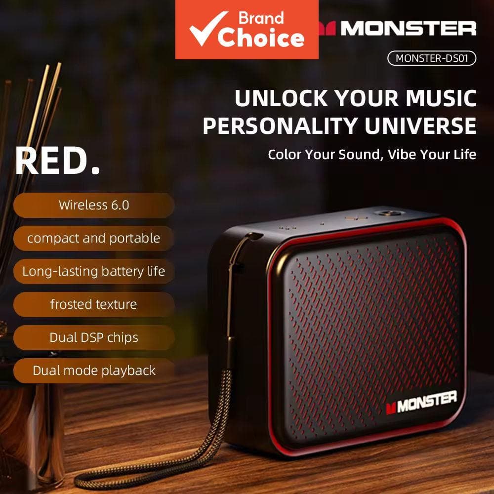 Monster DS01 Mini Caixa de Som Bluetooth com Graves, Subwoofer à Prova d’Água IP67 para Uso Externo, Pequena, para PC de