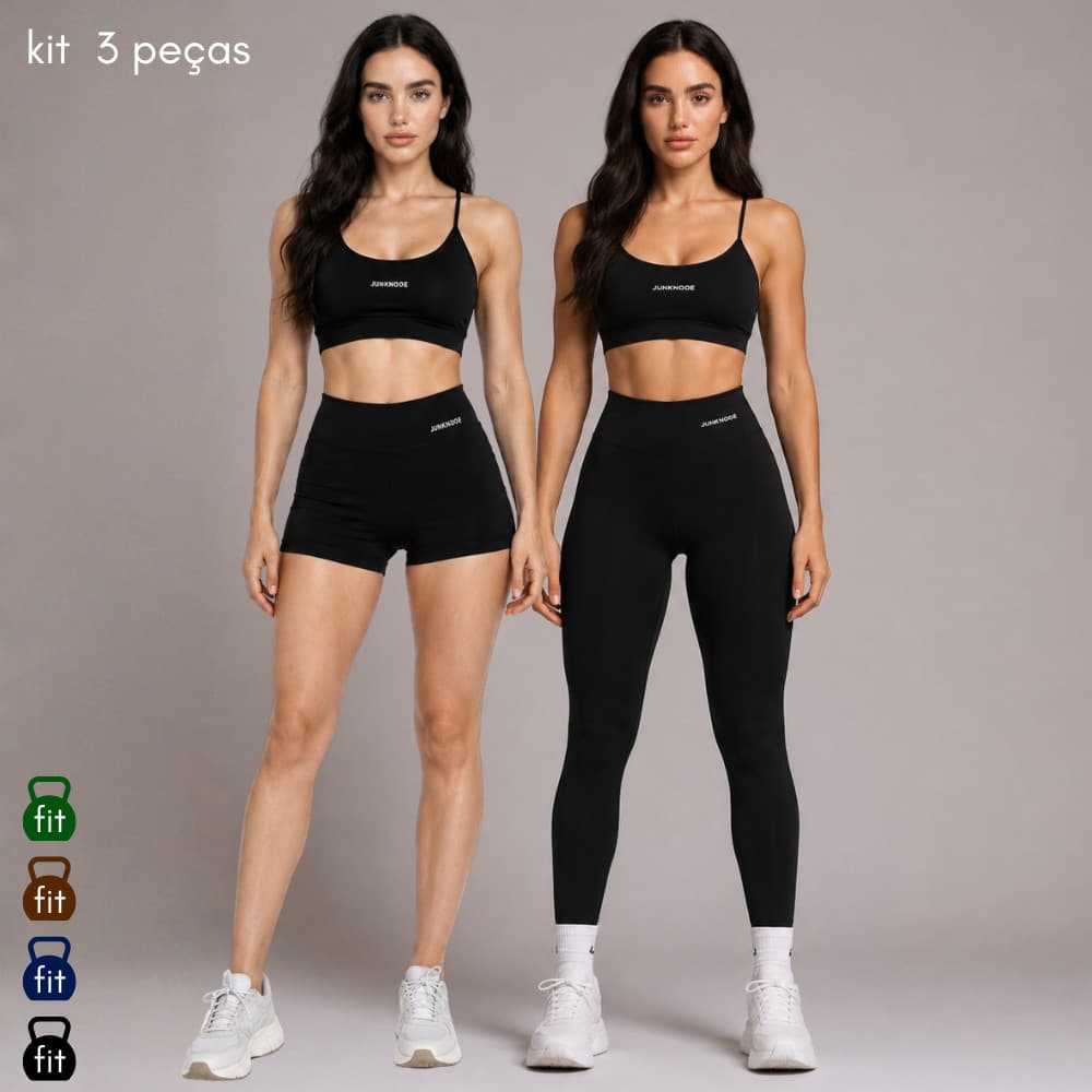 Kit 3 Peças Virginia Top, Short e Legg Fitness, Suplex, Casual, Multiformas, Forrado, Crossfit, Treino