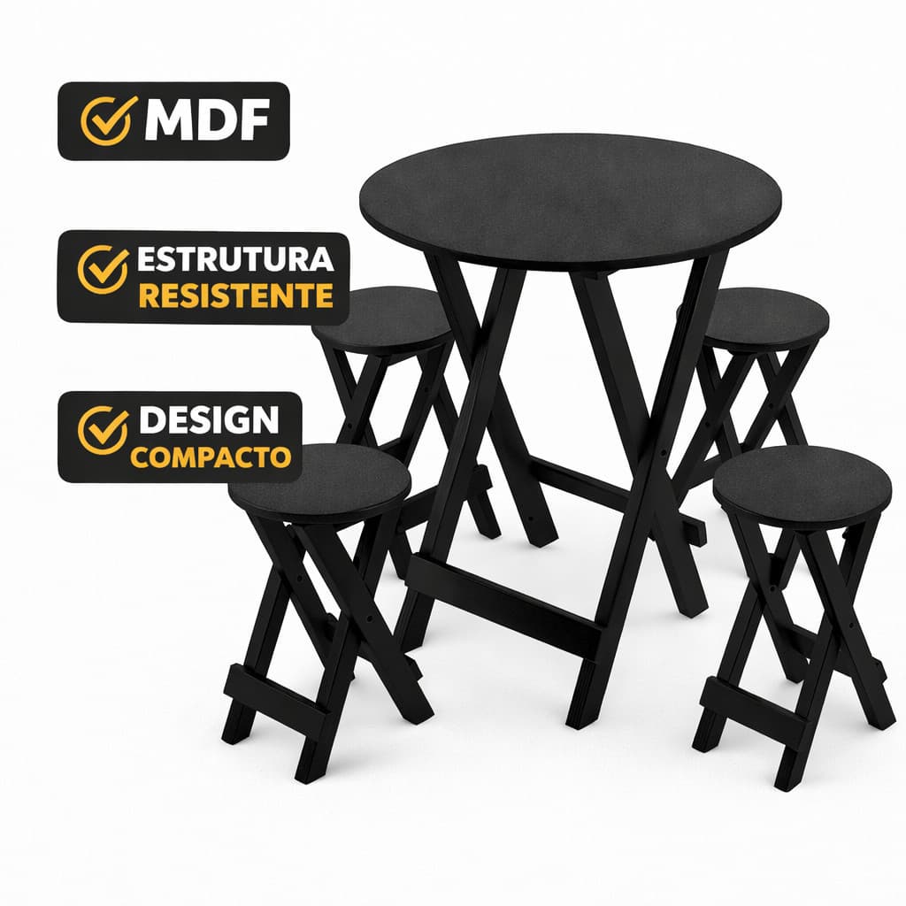 Mesa com 2 Banquetas para Cozinha ou Varanda – Conjunto Compacto em MDF