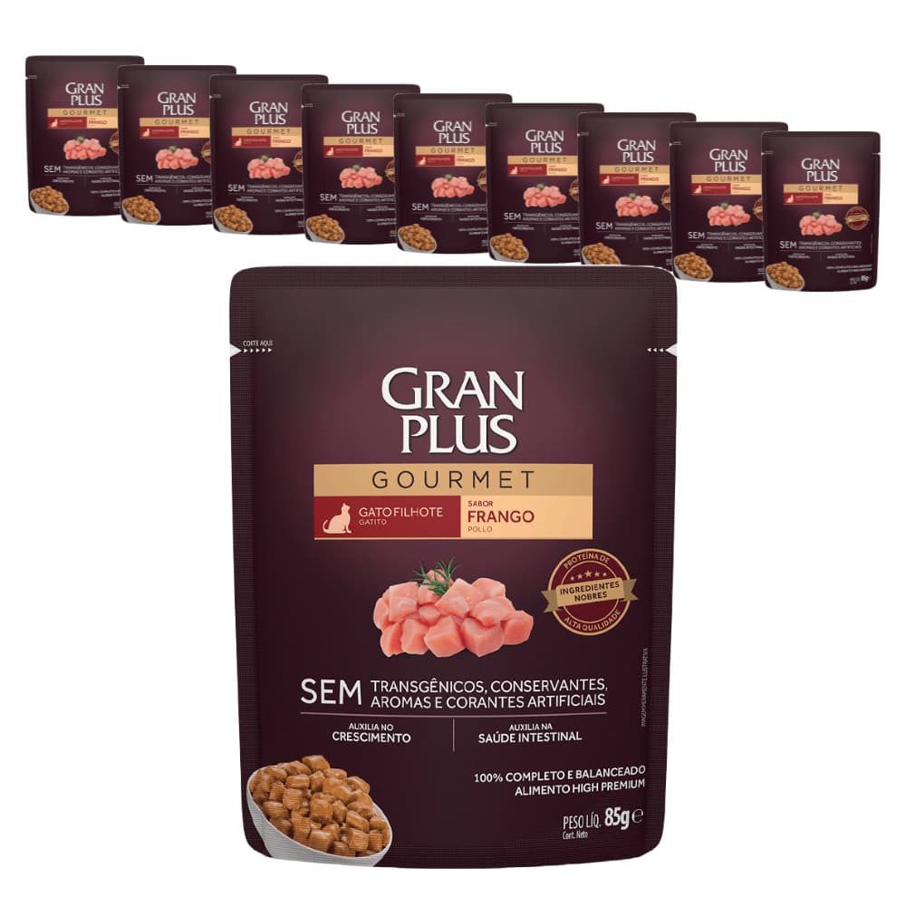 Ração Úmida Granplus Gourmet para Gatos Filhotes sabor Frango - 85g - KIT 10 unids.