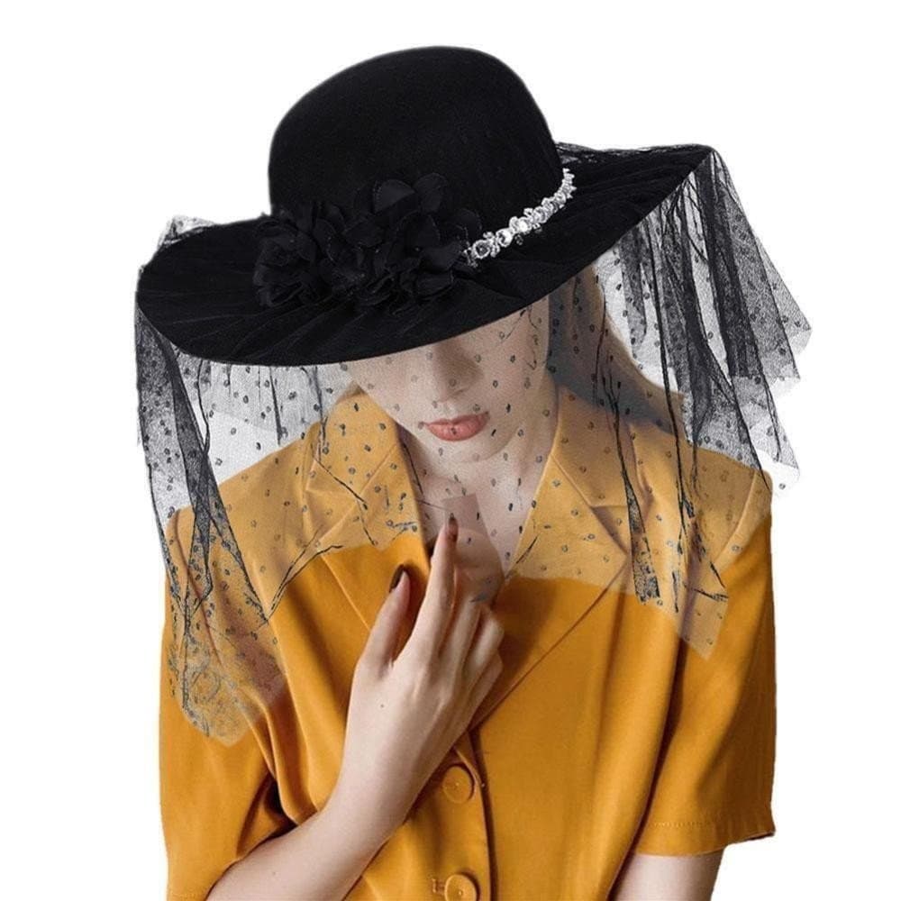 Chapéu Sombrero de Tricô, Chapéu Vintage com Véu Floral, Chapéu de Feltro de Lã Feminino para Presente