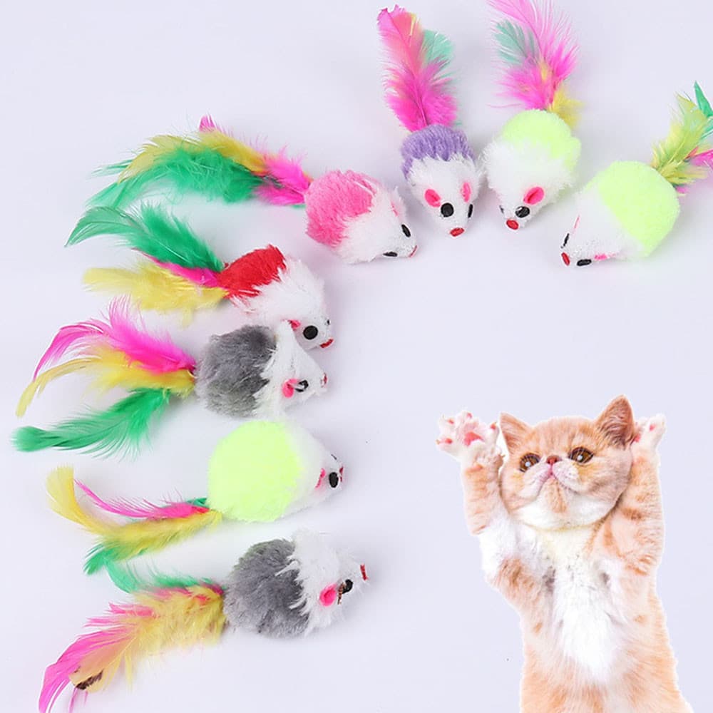 10Pcs Cat Plush Toy Set Mini Toys Soft Fleece Falso Rato Colorido Treinamento De Penas Kitten Puppy Supplies Acessórios