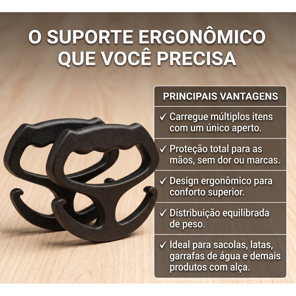 Kit 2 Suportes Ergonômicos Pegador De Sacolas Garrafas Lata Tinta - Ultra Resistente