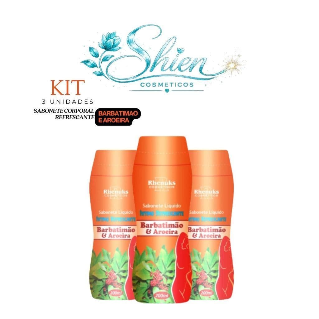 Kit 3 Unidades Sabonete Líquido Íntimo Refrescante Barbatimão e Aroeira  200Ml Rhenuks (Afilhado)