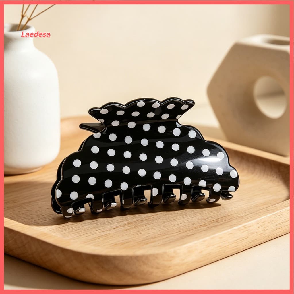 Strong Grip Hair Clip Women’s Black White Polka Dot Acrylic Claw – Lightweight Anti-slip Shark Tooth for Back Head S