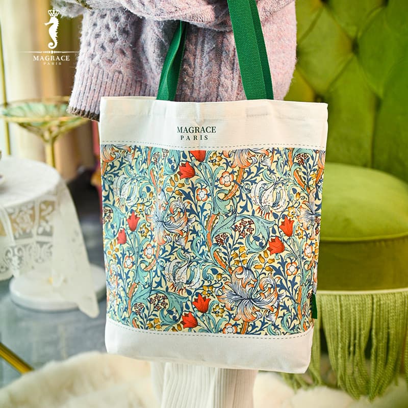Ma Ruishi Golden Lily Bolsa Casa Arte Criativa Uso Diário Portátil Moda Retro Armazenamento Bolsa de Lona de Ombro