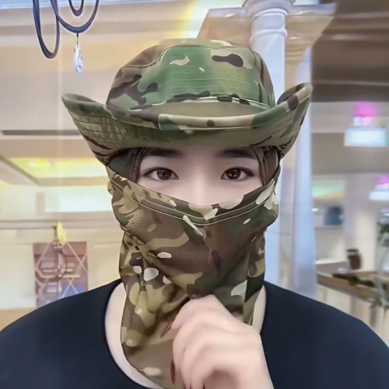 Chapéu masculino 2026 novo estilo capa completa protetor solar camuflagem chapéu All-Match respirável ao ar livre montan