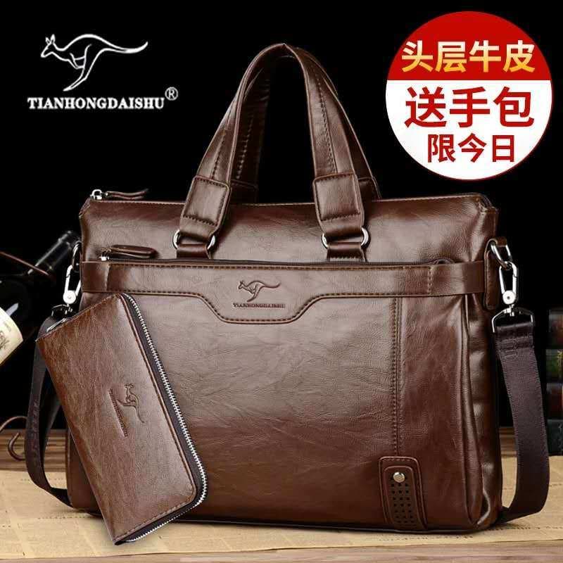 2025 novo estilo na moda canguru bolsa masculina primeira camada de couro maleta de negócios couro genuíno bolsa masculi