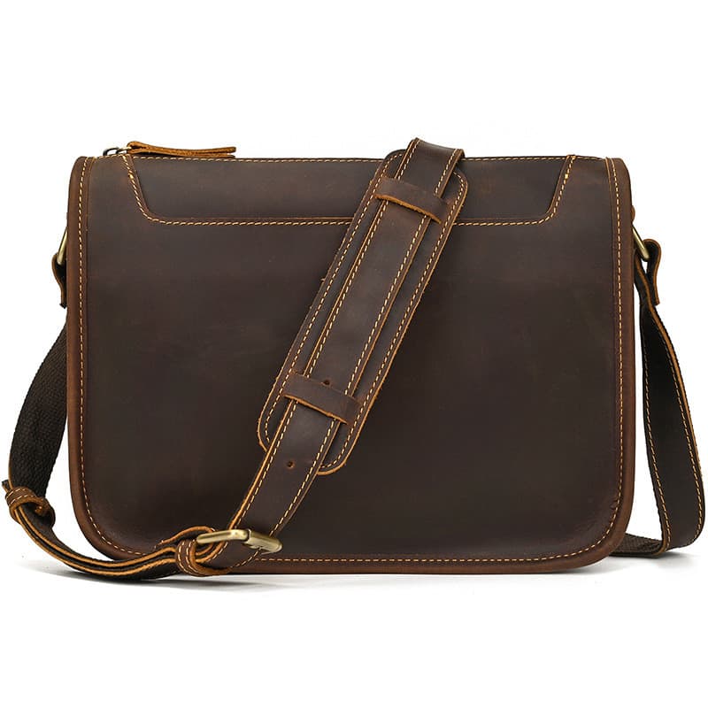 Bolsa de ombro masculina de couro de cavalo louco, bolsa mensageiro de couro genuíno para lazer ao ar livre, primavera v
