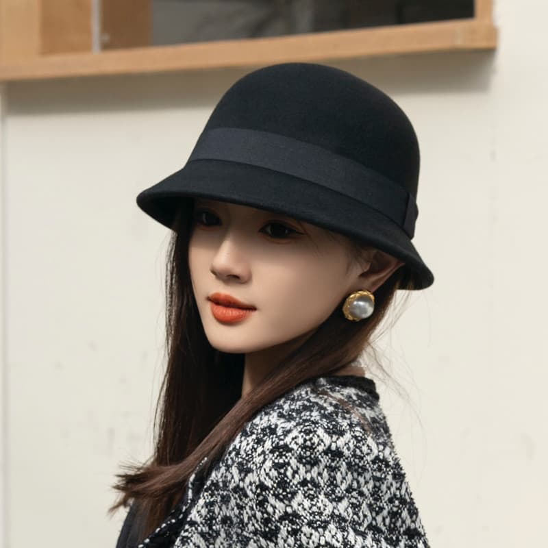 Outono inverno chapéu feminino simples britânico bacia chapéu cúpula balde bacia chapéu senhoras britânico Retro puro lã