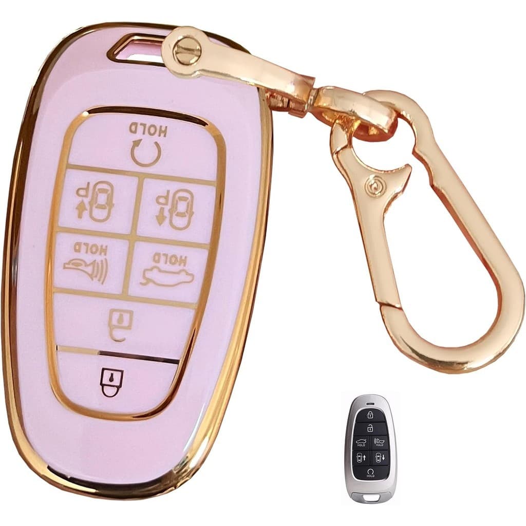 Rosa Para Hyundai Chave Fob Capa Com Chaveiro Se Encaixa Sonata Santa fe Tucson Palisade Cruz Ioniq Inteligente (7 Botõe