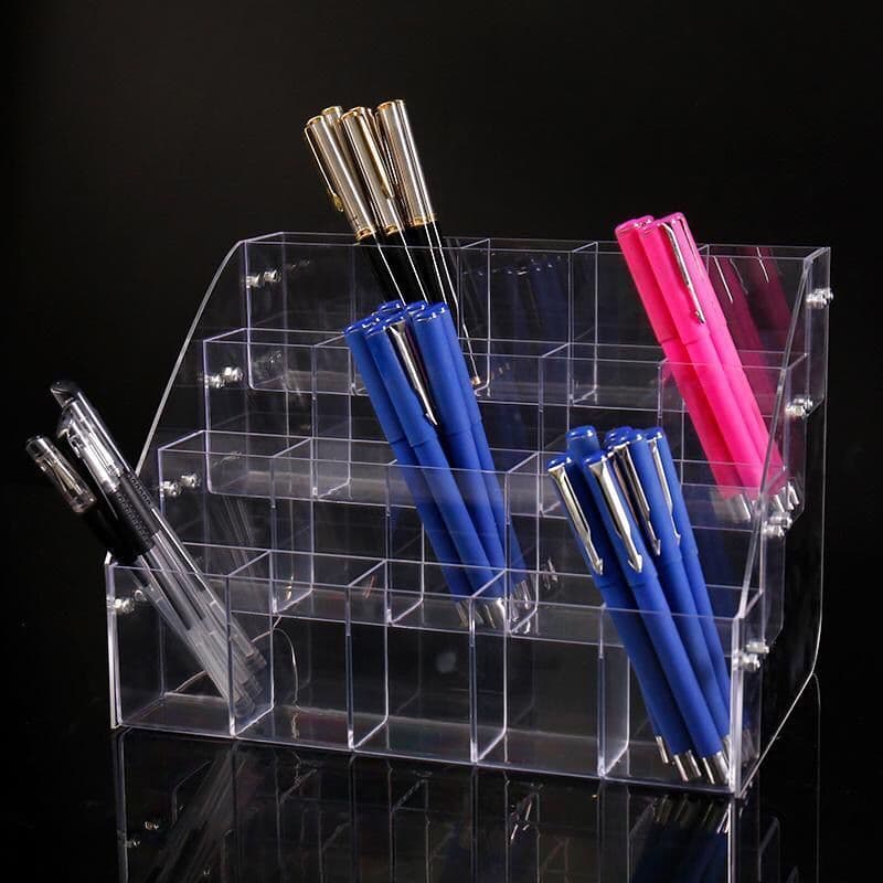 Suporte de caneta acrílico, prateleira de exibição, inserção oblíqua, loja de papelaria, estudante, caneta esferográfica