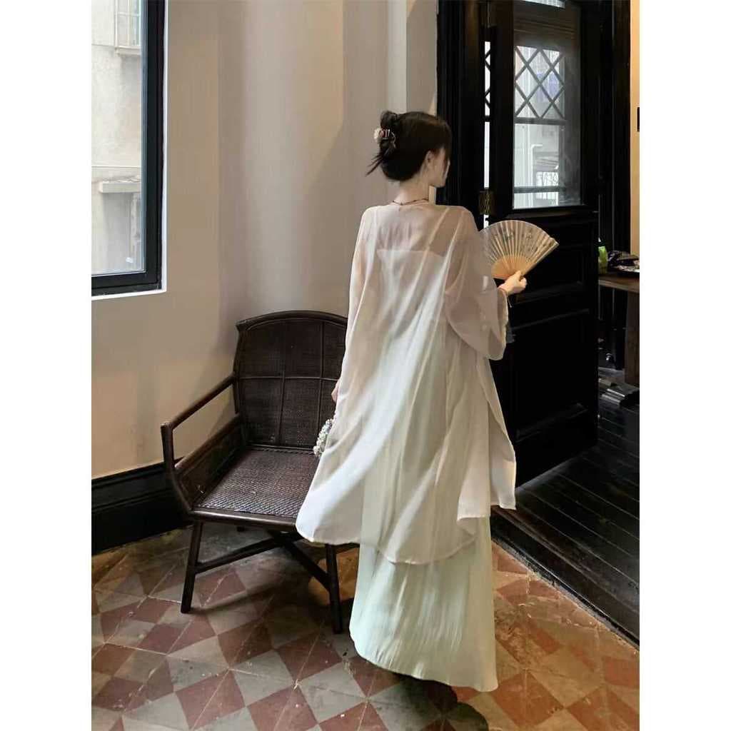 Chiffon gelo seda de comprimento médio protetor solar camisa jaqueta feminina verão estilo chinês novo estilo chinês est