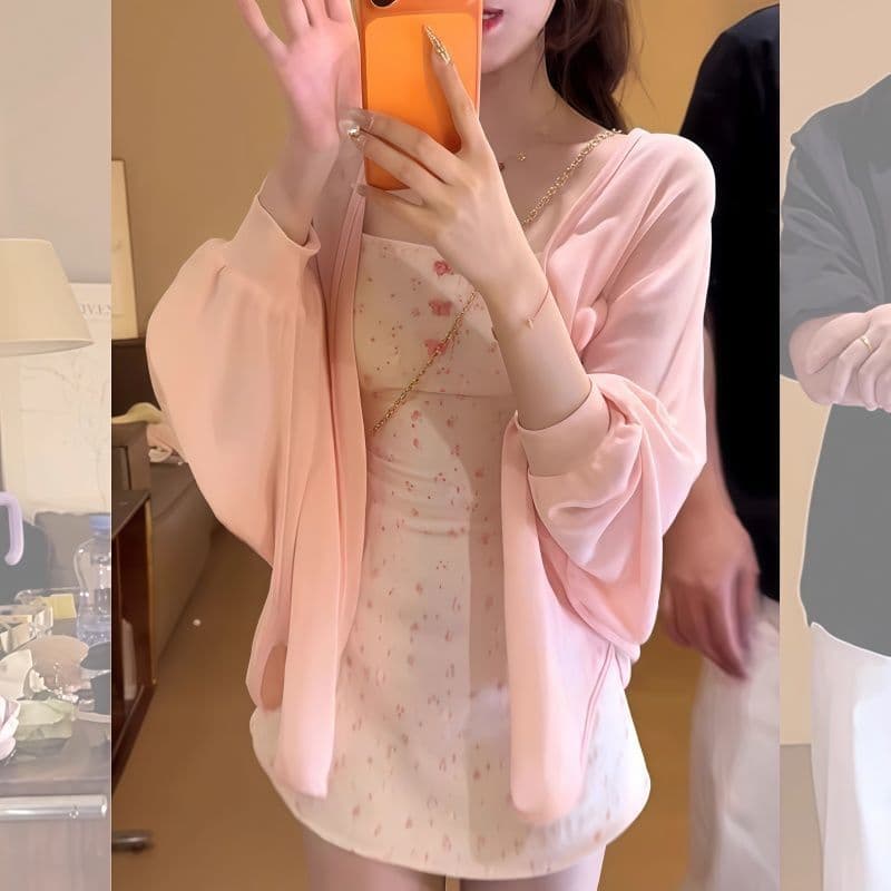 Estilo suave curto Cardigan feminino verão novo estilo fino protetor solar jaqueta rosa com saia pequeno xale All-Match