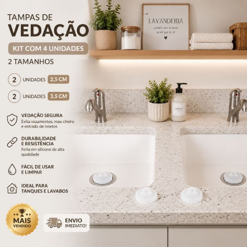 Tampa para Tanque 3,5cm e 2,5cm com 4 Unidades | Vedação Plástica Resistente para Saída de Água