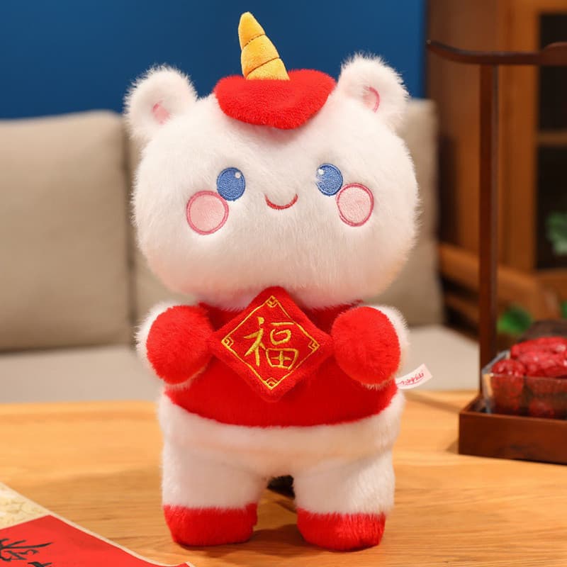 Bonito ano do cavalo mascote Fuma Duoduo brinquedo de pelúcia boneca estilo chinês pingente cavalo do zodíaco ano novo p