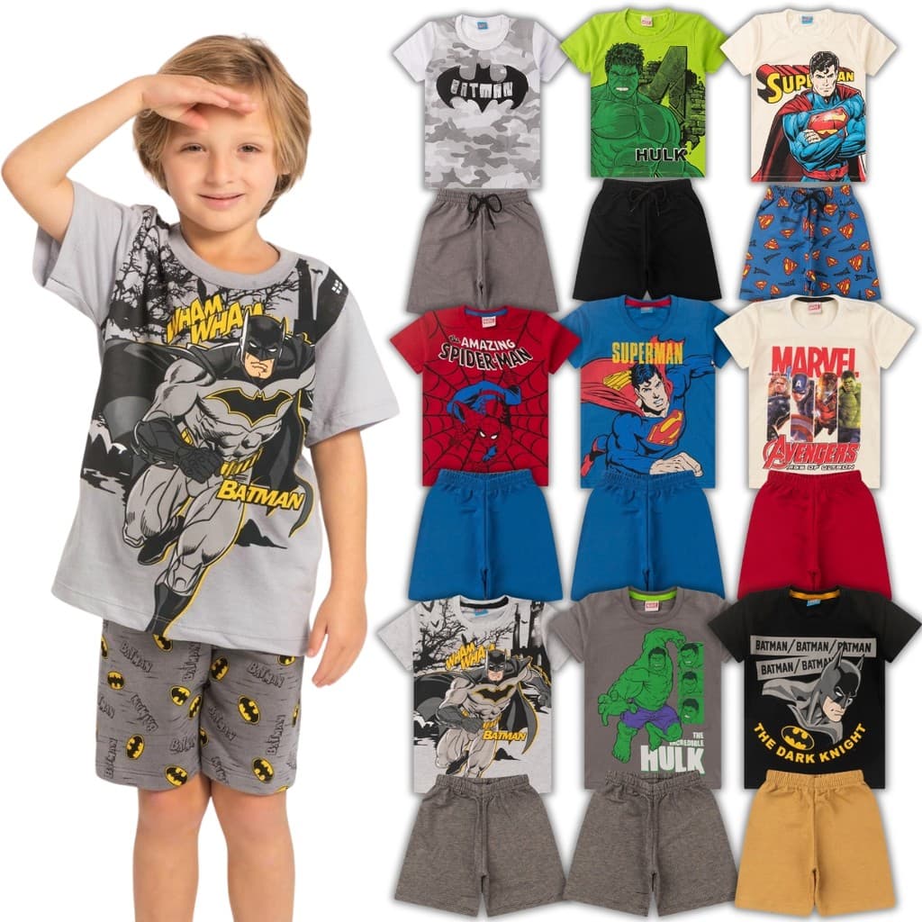 Kit 6 Peças de Roupa Menino Infantil Personagens Verão 1 a 10 anos Conjunto Personagem Calor