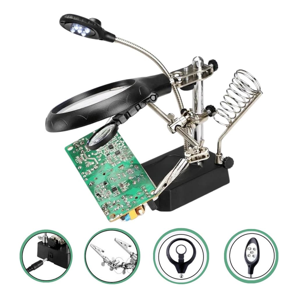 Lupa Led Estação De Trabalho Lente Dupla Zoom 8x Potente KPAA004