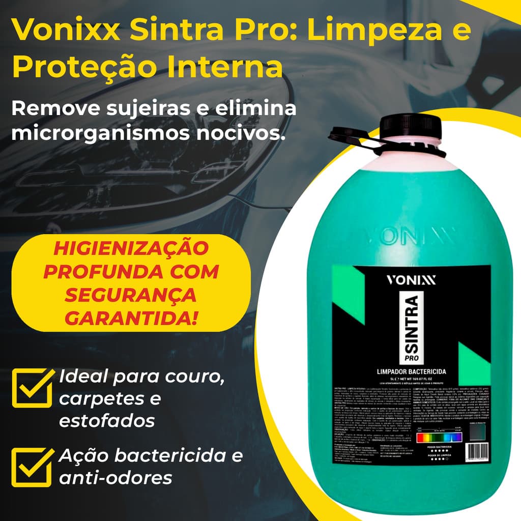 Vonixx Sintra Pro 5L Multilimpador Interno Bactericida pH Balanceado p/ Estofados Couro e Carpetes