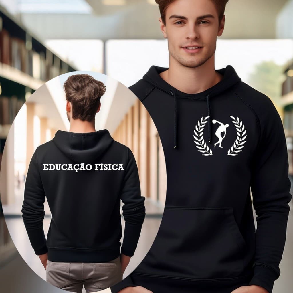 Blusa de Frio Canguru Moletom  Inverno  Frente e Verso  Educação Física Personal Faculdade Profissão