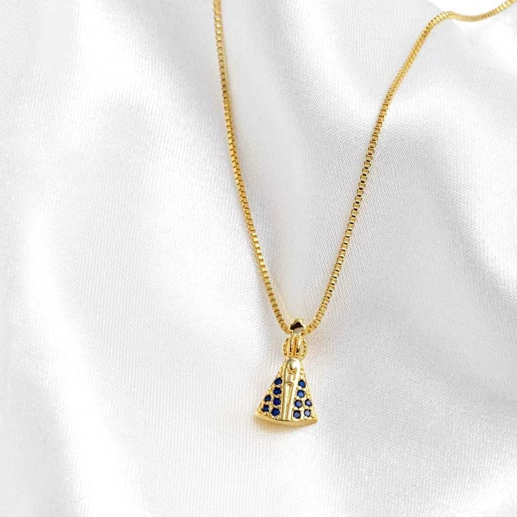 Colar Nossa Senhora Aparecida Santinha Folheado Ouro 18k Prata 925