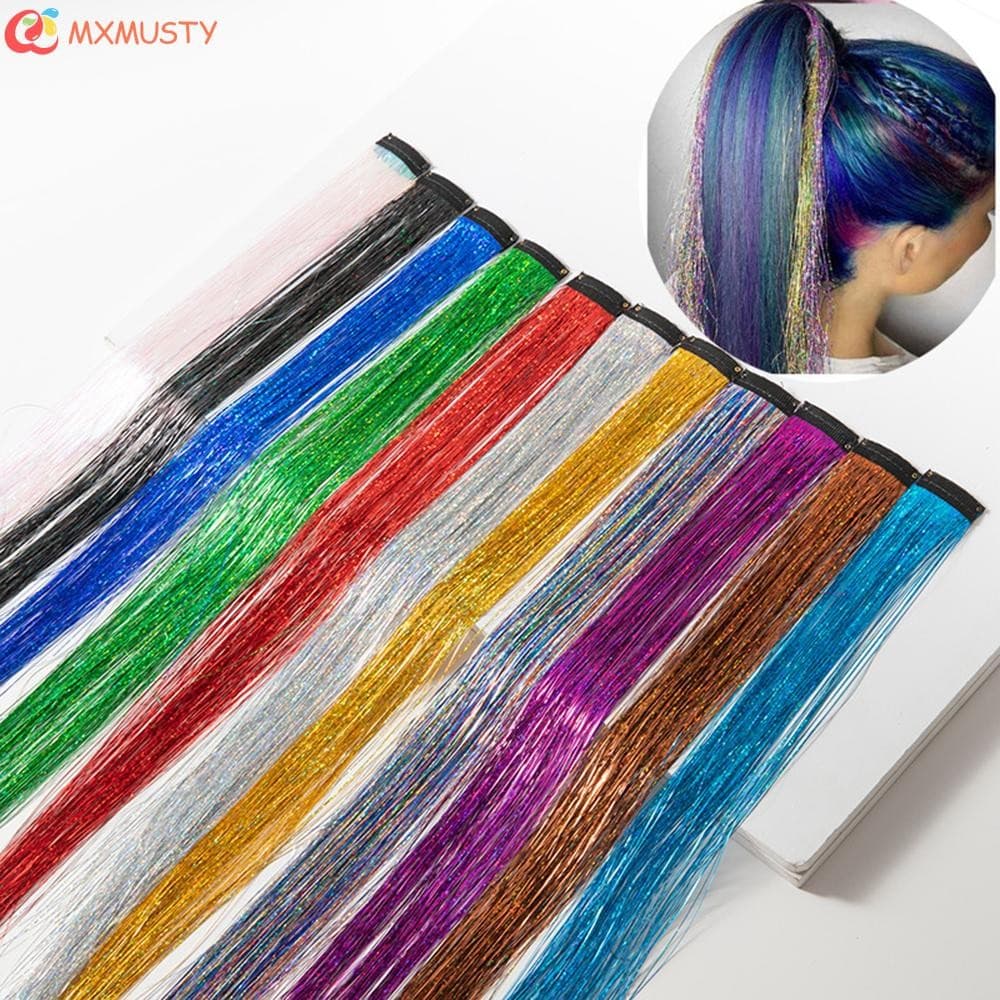 MXMUSTY Extensão De Cabelo De Fio Brilhante , Destaques Para Festa Feminina , Glitter , Enfeites , Sem Costura