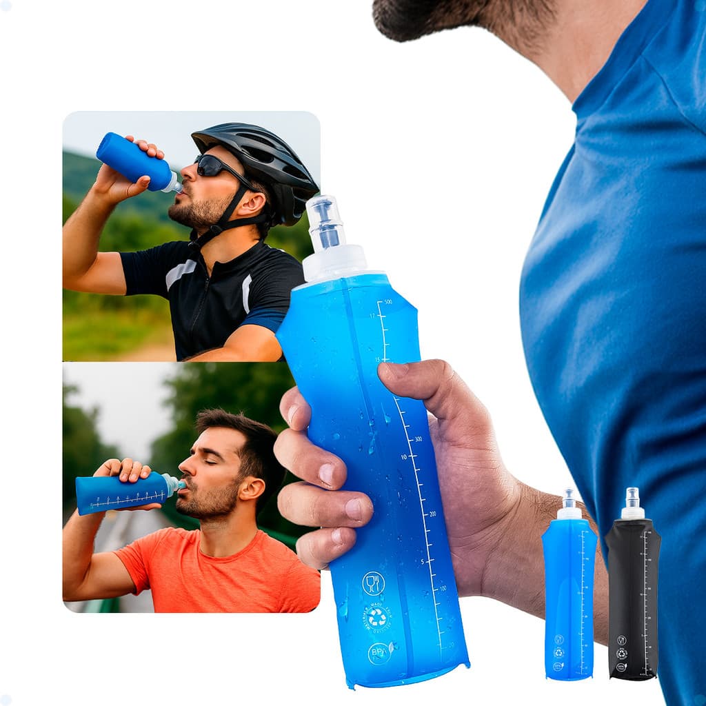 Garrafa De Água Corrida Flexível Garrafa Dobrável De Silicone Para Academia Soft Water Flask 500ml