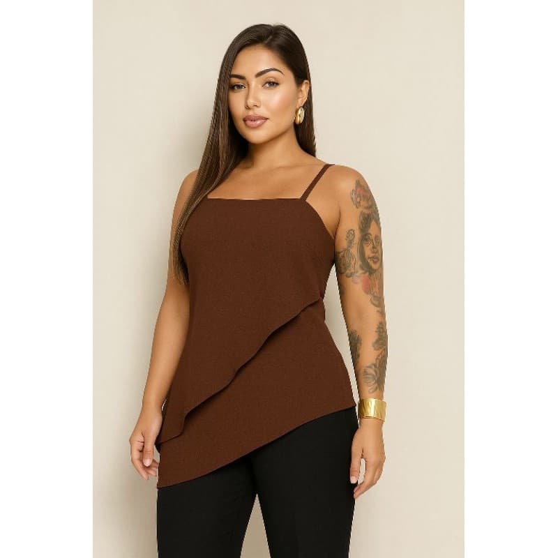 Blusa Alcinha Crepe caimento assimétrico camadas Blusa Social Assimétrica