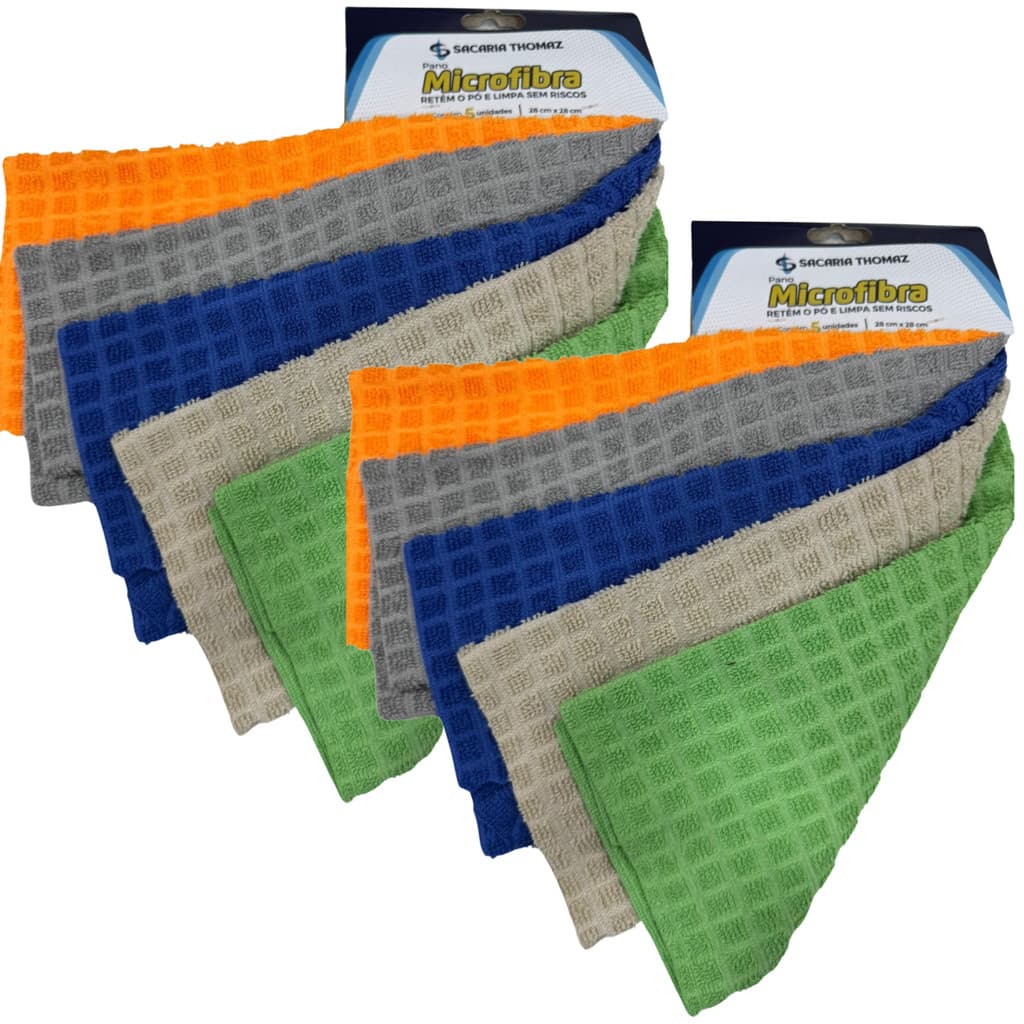 Kit 10 Panos de Microfibra 28x28 Cores Sortidas Para Água e Poeira