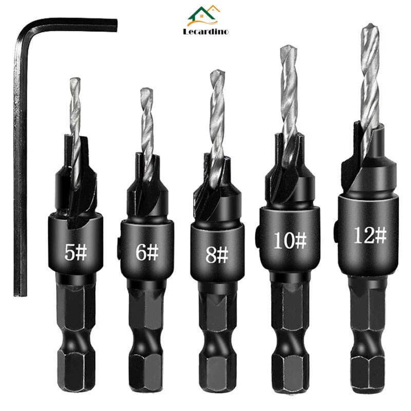 Krachtige 5pcs Jogo De Brocas De Escareador Furos Piloto De Perfuração Para Madeira Tamanhos De Parafusos 5 6 8 10 12