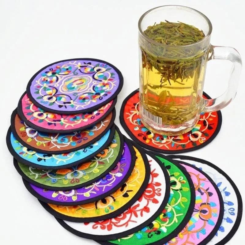4 Pçs/set Bordado Pano Mesa Estilo Chinês Tapete Protetor Coaster Xícara De Café Placemat Cor Aleatória