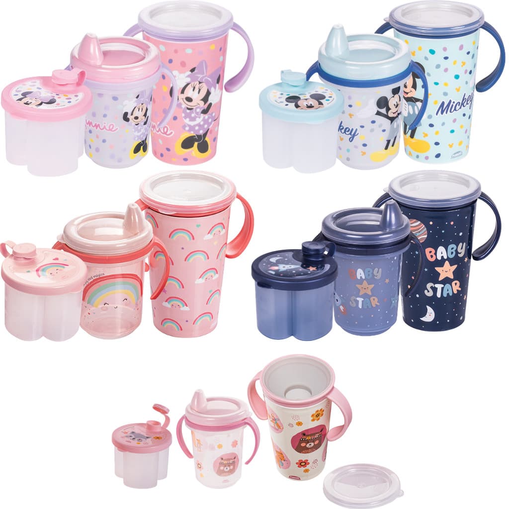 Kit Plasútil Baby Copo Treinamento 330ml + Copo Magic 360° + Pote Dosador Leite Em Pó Fórmula 300ml