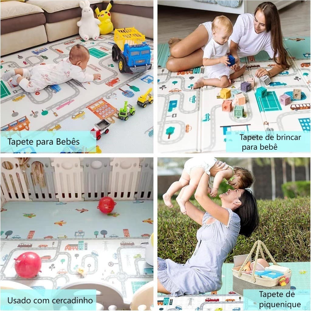 Tapete De Atividade Bebe Tatame Infantil Saquinho de Viagem 200x180cm Bebê Dupla Face Emborrachado