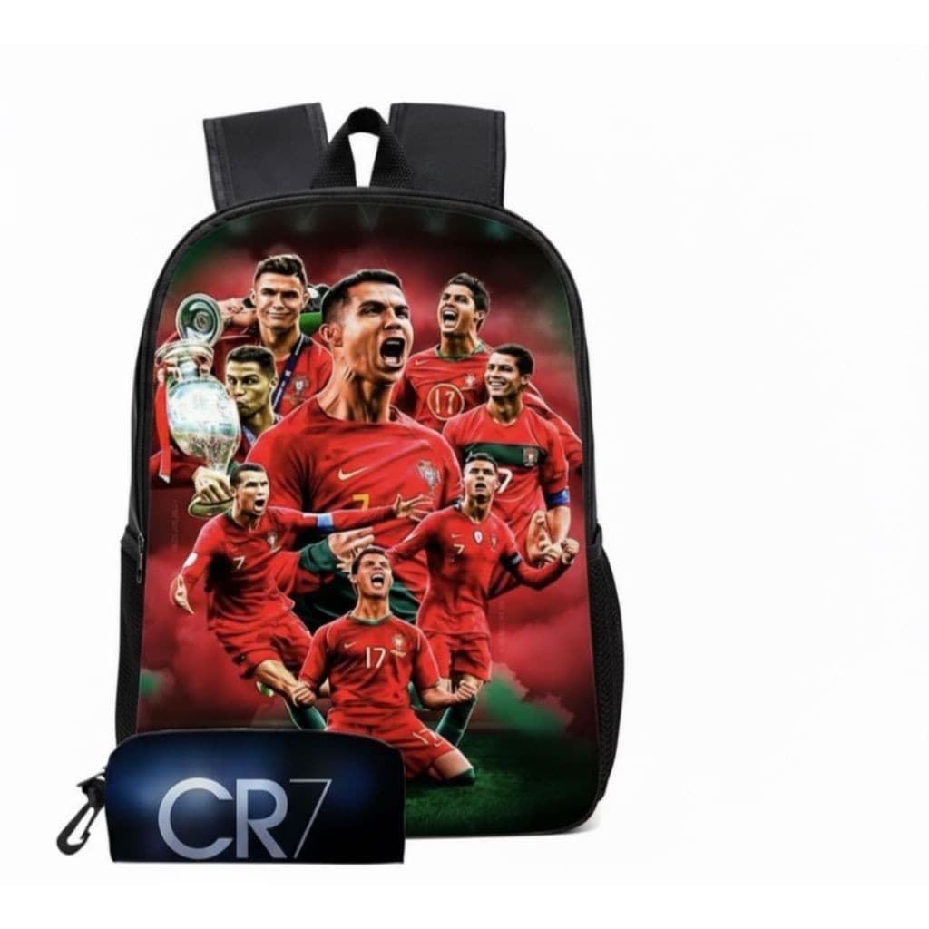 OFERTA! Kit Escolar 3 Peças Cristiano Ronaldo CR7 Futebol Infantil Menino 2026 | Mochila Lancheira Estojo PROMOÇÃO