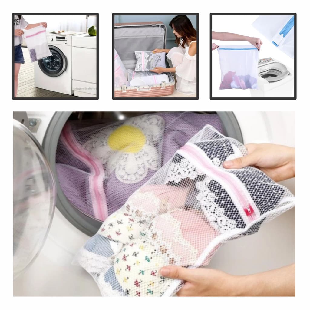 SACO PARA LAVAR ROUPAS DELICADAS COM ZÍPER LAVANDERIA PROTETOR DE ROUPAS