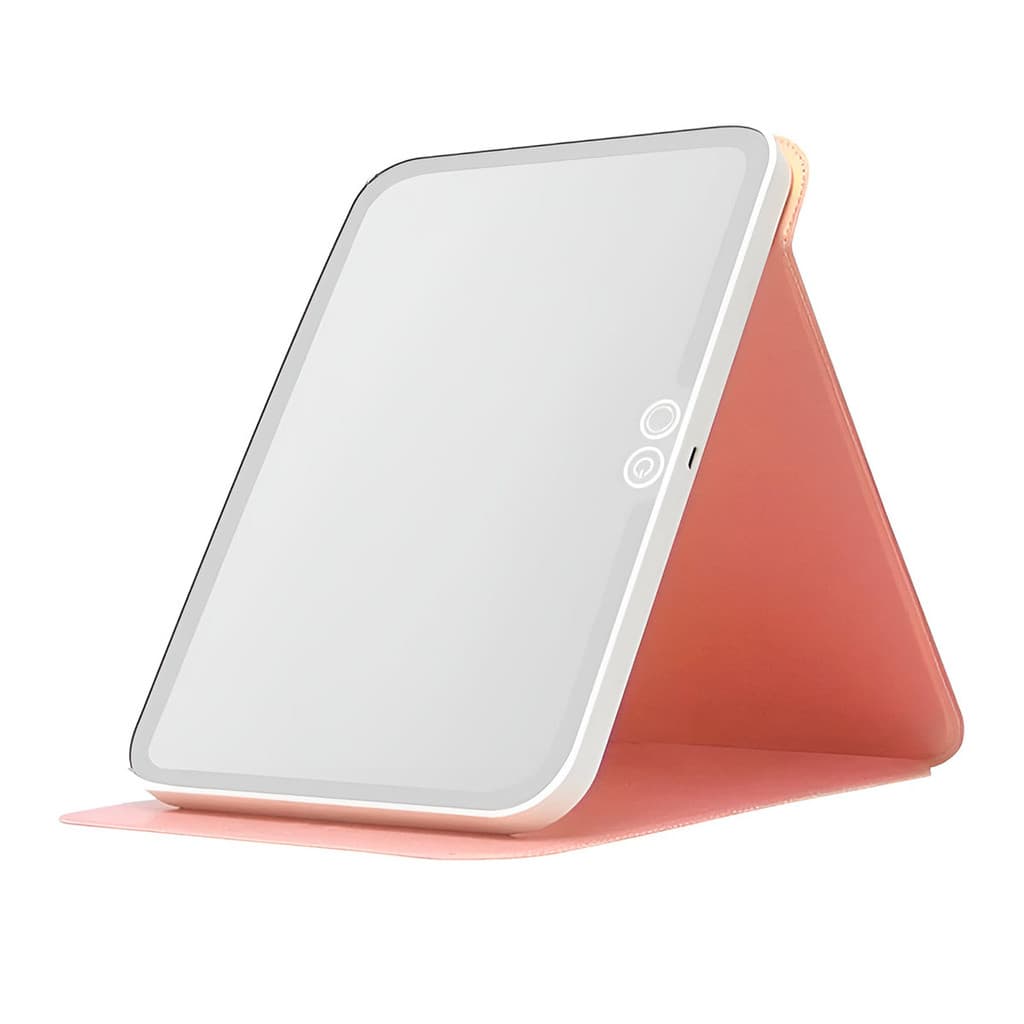 Espelho LED Portátil Rosa com Capa Recarregável Touch USB