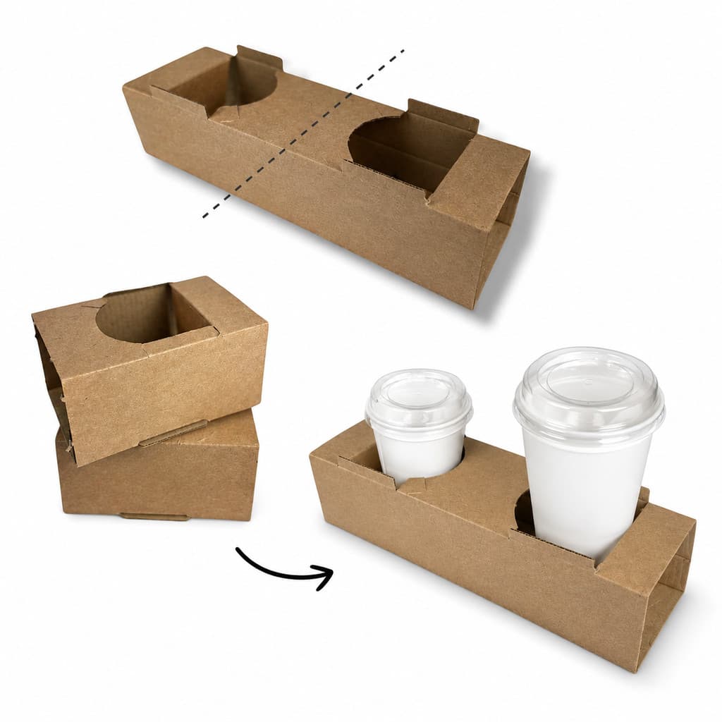 Porta Copo Delivery Papelão Kraft Individual/Duplo | Transporte Seguro para Café Sucos e Açaí