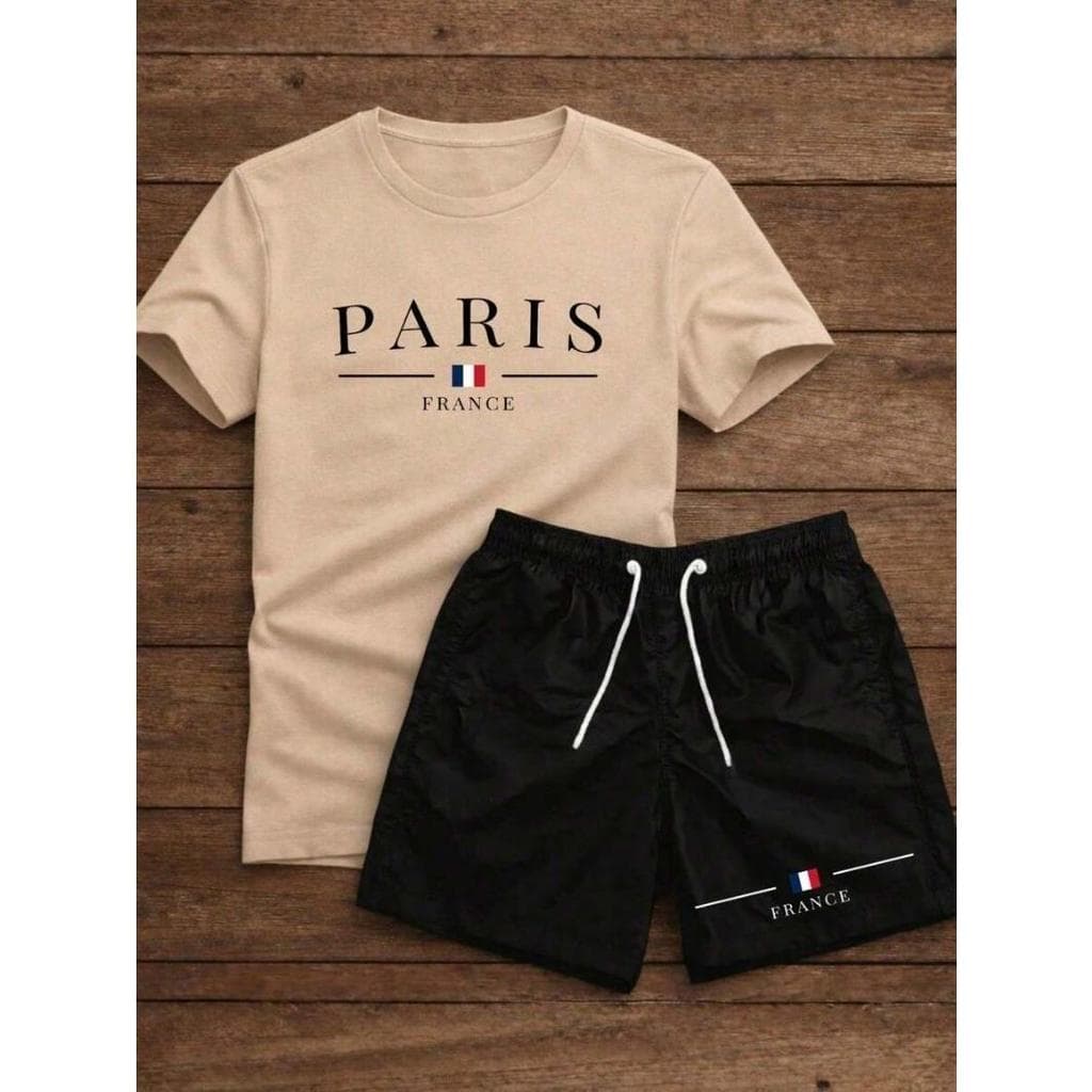 Conjunto Masculino Camiseta Paris 100% Algodão Premium + Short Tactel Casual Streetwear