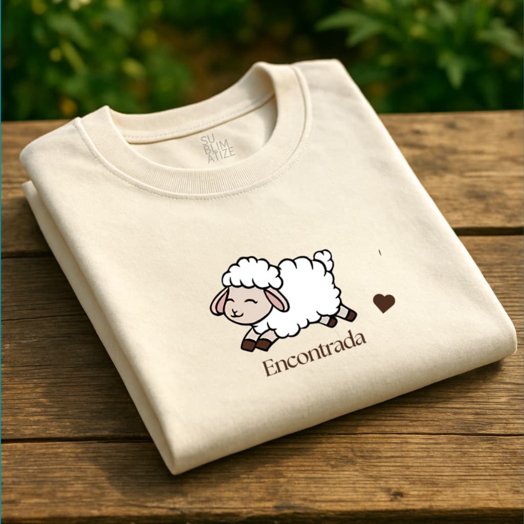 Camiseta T-Shirt 100% algodão Feminina Baby Look Moda Evangélica "Ovelha Encontrada"