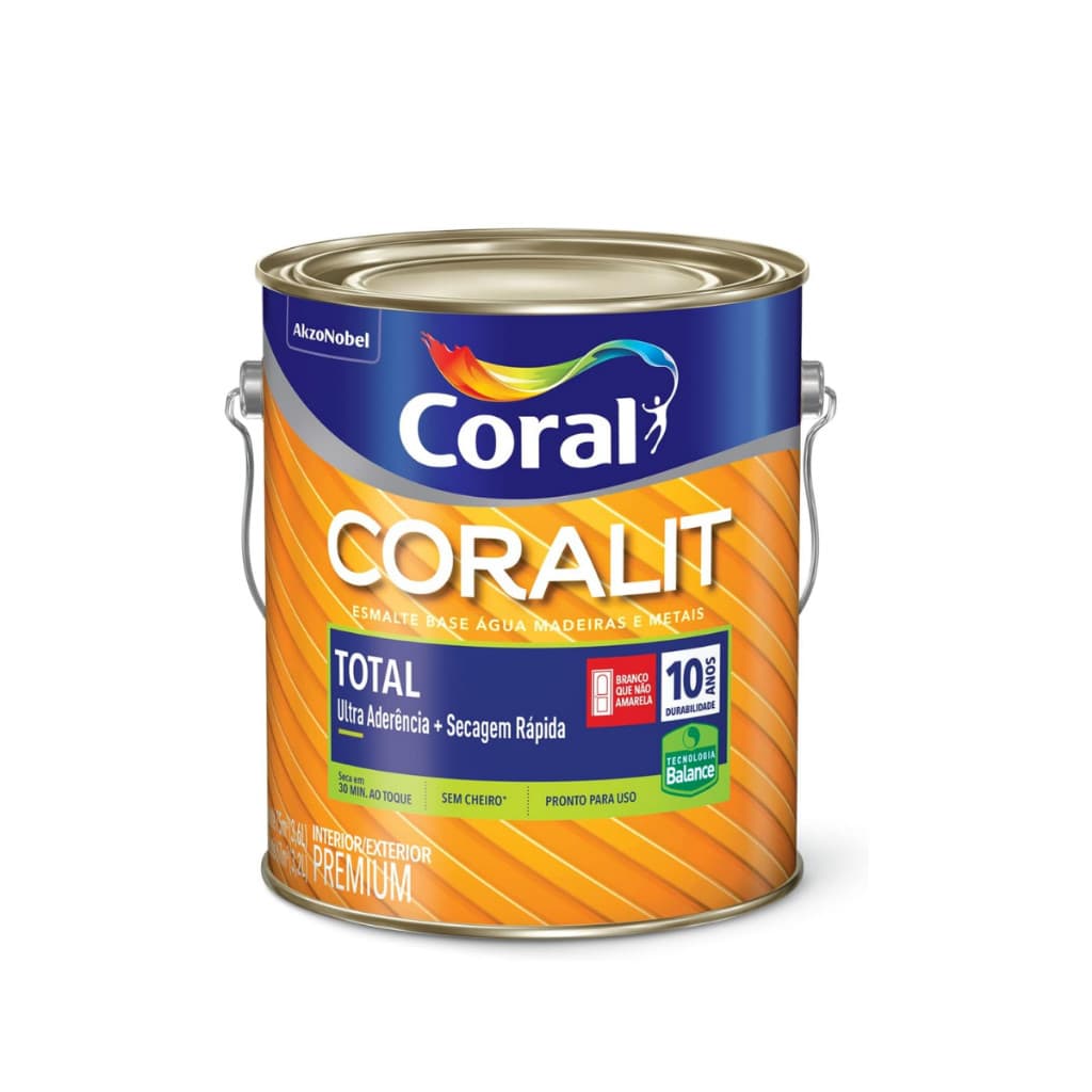 Tinta Esmalte Coral Coralit Acetinado Total Base Água 3,2L Secagem Rápida e Alta Durabilidade
